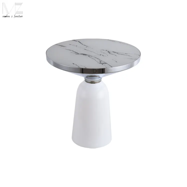 Nordic Chromed Metal Round Glass White marble pattern Top Bedside decorative glass tray Side Table - Image 12