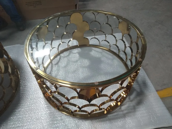 Modern Round Marble Table Top With Stainless Steel Frame Fish Scale Coffee Table For Home Coffee (Converted) - Image 6