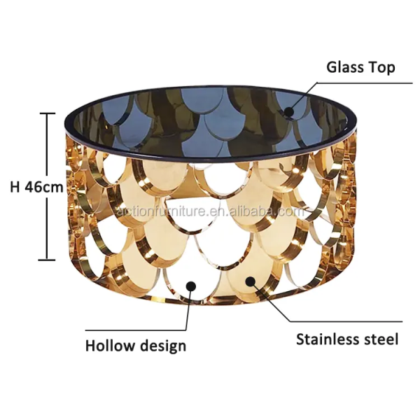 Modern Round Marble Table Top With Stainless Steel Frame Fish Scale Coffee Table For Home Coffee (Converted) - Image 9